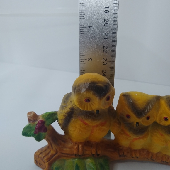 Vintage Ceramic Owl Trio Mother and Babies Perched on Branch. 2.5 inches and 5.5 - Picture 2 of 7